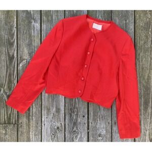 Vtg Pendleton Red Wool Blazer Jacket Womens Size 12 Collarless Button‎ Front
